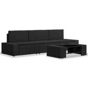 4-delige Loungeset poly rattan zwart