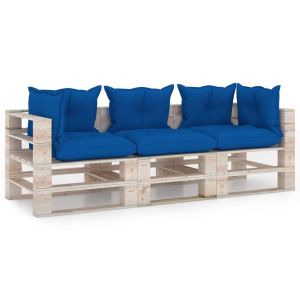 Tuinbank 3-zits met kussens pallet grenenhout