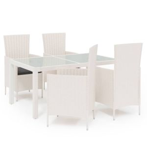 5-delige Tuinset met kussens poly rattan wit