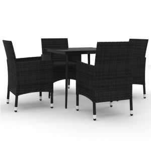 5-delige Tuinset met kussens poly rattan en glas