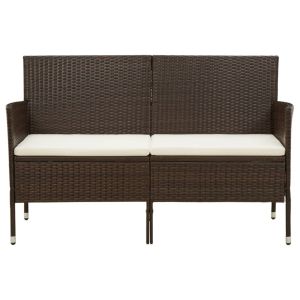 Tuinbank 3-zits met kussens poly rattan bruin