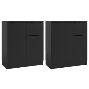 Dressoirs 2 st 60x30x70 cm bewerkt hout zwart
