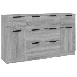 3-delige Dressoirset bewerkt hout grijs sonoma eikenkleurig