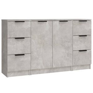 Dressoirs 3 st bewerkt hout betongrijs