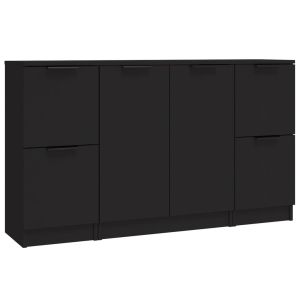 Dressoirs 3 st bewerkt hout zwart