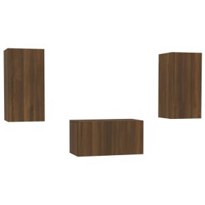 3-delige Tv-meubelset bewerkt hout bruineikenkleurig