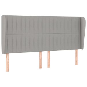 Hoofdbord met randen 203x23x118/128 cm stof lichtgrijs