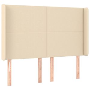 Hoofdbord met randen 147x16x118/128 cm stof crèmekleurig