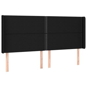 Hoofdbord met randen 203x16x118/128 cm stof zwart