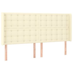 Hoofdbord met randen 203x16x118/128 cm kunstleer crèmekleurig