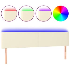 Hoofdbord LED 200x5x78/88 cm kunstleer crèmekleurig