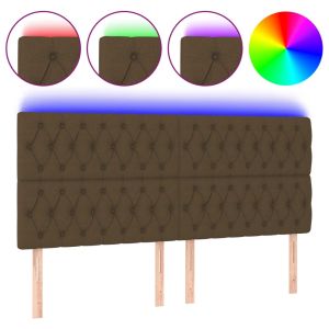Hoofdbord LED 200x7x118/128 cm stof donkerbruin