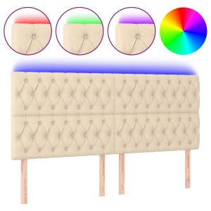 Hoofdbord LED 200x7x118/128 cm stof crèmekleurig