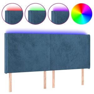 Hoofdbord LED 183x16x118/128 cm fluweel donkerblauw