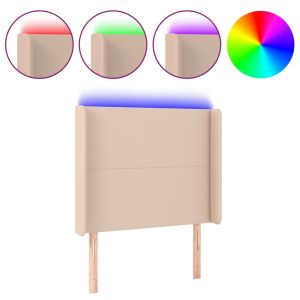 Hoofdbord LED 83x16x118/128 cm kunstleer cappuccinokleurig