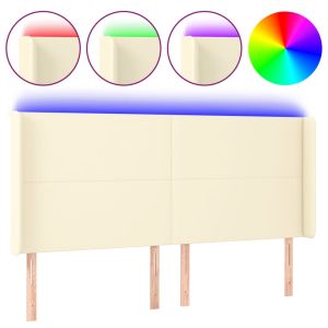 Hoofdbord LED 183x16x118/128 cm kunstleer crèmekleurig