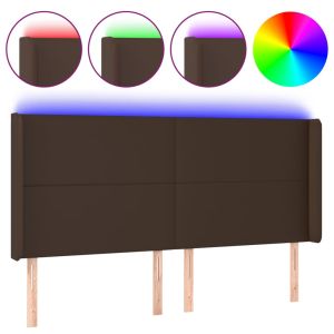 Hoofdbord LED 203x16x118/128 cm kunstleer bruin