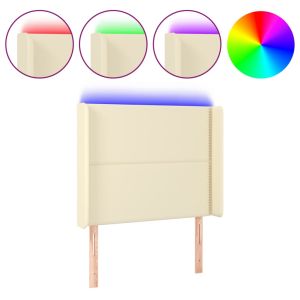 Hoofdbord LED 103x16x118/128 cm kunstleer crèmekleurig