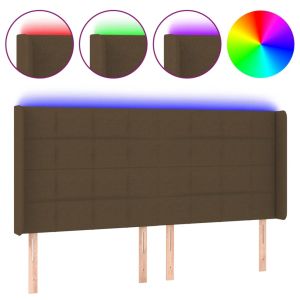 Hoofdbord LED 163x16x118/128 cm stof donkerbruin