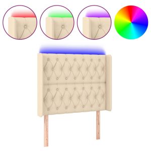 Hoofdbord LED 103x16x118/128 cm stof crèmekleurig