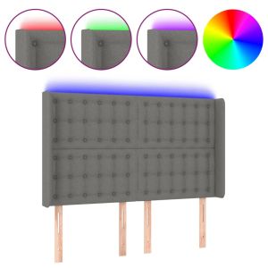 Hoofdbord LED 147x16x118/128 cm stof donkergrijs