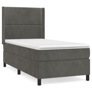 Boxspring met matras fluweel donkergrijs 90x190 cm