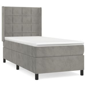 Boxspring met matras fluweel lichtgrijs 100x200 cm