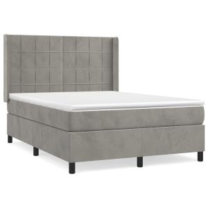 Boxspring met matras fluweel lichtgrijs 140x190 cm