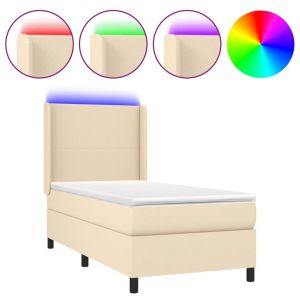 Boxspring met matras en LED stof crèmekleurig 100x200 cm