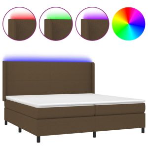 Boxspring met matras en LED stof donkerbruin 200x200 cm