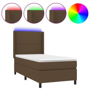 Boxspring met matras en LED stof donkerbruin 80x200 cm