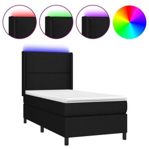 Boxspring met matras en LED stof zwart 90x190 cm