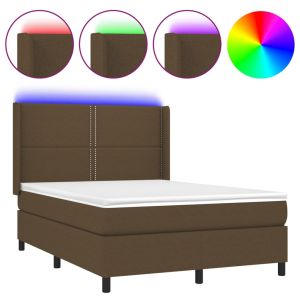 Boxspring met matras en LED stof donkerbruin 140x200 cm
