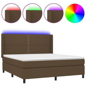 Boxspring met matras en LED stof donkerbruin 180x200 cm