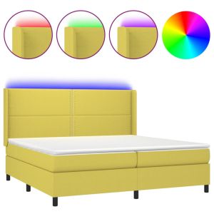Boxspring met matras en LED stof groen 200x200 cm