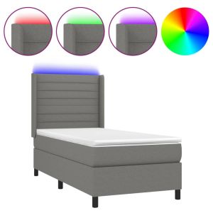 Boxspring met matras en LED stof donkergrijs 90x200 cm