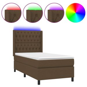 Boxspring met matras en LED stof donkerbruin 80x200 cm