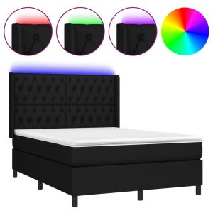 Boxspring met matras en LED stof zwart 140x200 cm