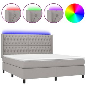 Boxspring met matras en LED stof lichtgrijs 160x200 cm