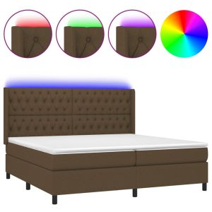 Boxspring met matras en LED stof donkerbruin 200x200 cm