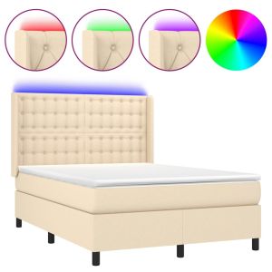 Boxspring met matras en LED stof crèmekleurig 140x200 cm