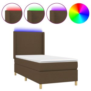Boxspring met matras en LED stof donkerbruin 100x200 cm