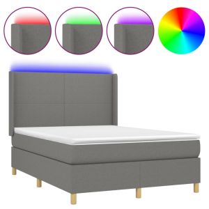 Boxspring met matras en LED stof donkergrijs 140x200 cm