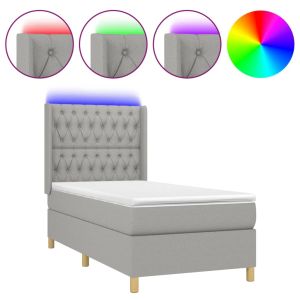 Boxspring met matras en LED stof lichtgrijs 90x200 cm