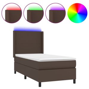 Boxspring met matras en LED kunstleer bruin 100x200 cm
