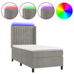 Boxspring met matras en LED fluweel lichtgrijs 100x200 cm