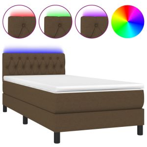 Boxspring met matras en LED stof donkerbruin 100x200 cm