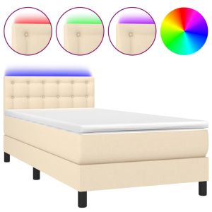 Boxspring met matras en LED stof crèmekleurig 100x200 cm