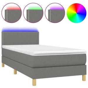Boxspring met matras en LED stof donkergrijs 90x200 cm