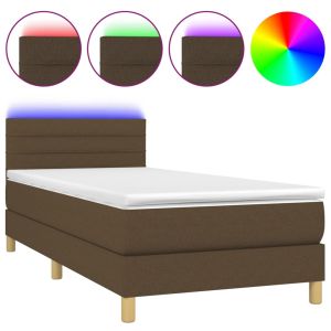 Boxspring met matras en LED stof donkerbruin 100x200 cm
